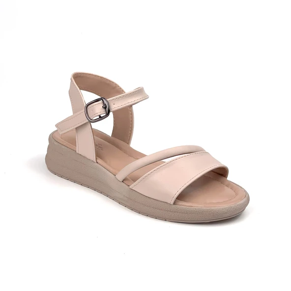 Kadın Krem Tokalı Dolgu Topuklu Sandalet 3 Cm Günlük Rahat ürün görseli