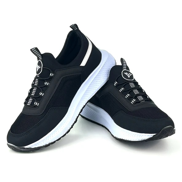 Erkek Siyah Beyaz Bağcıksız Esnek Çok Hafif Günlük Sneaker Spor Ayakkabı - Resim 2