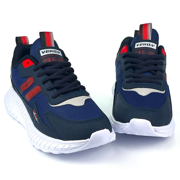 Unisex Lacivert Kırmızı Bağcıklı Esnek Hafif Günlük Sneaker Spor Ayakkabı ürün görseli 1