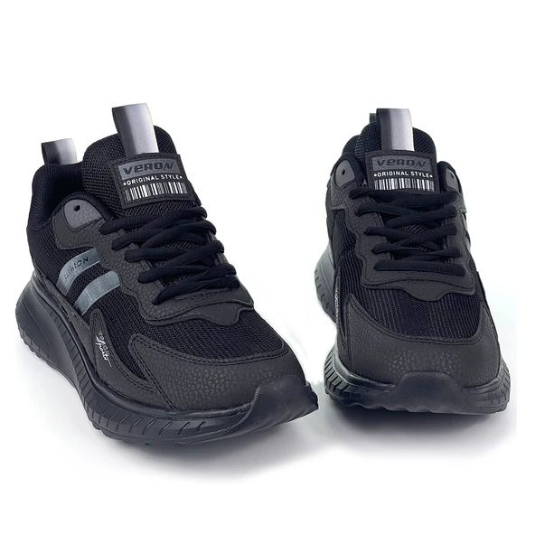 Unisex Siyah Bağcıklı Esnek Hafif Günlük Sneaker Spor Ayakkabı