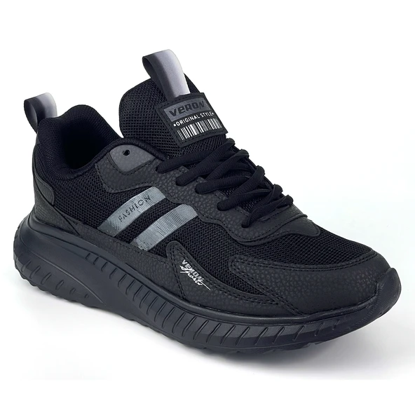 Unisex Siyah Bağcıklı Esnek Hafif Günlük Sneaker Spor Ayakkabı - 3