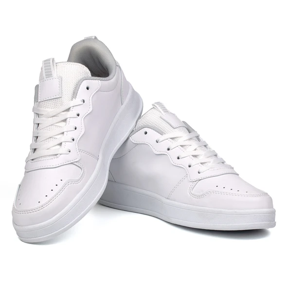 Unisex Beyaz Bağcıklı Rahat Günlük Sneaker Spor Ayakkabı - Resim 2