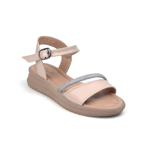 Kadın Krem Taşlı Dolgu Topuklu Sandalet 3 Cm Günlük Rahat ürün görseli