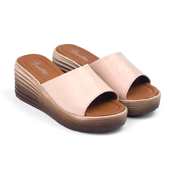 Kadın Krem Dolgu Topuklu Terlik 7 Cm Günlük Rahat Yüksek Topuklu - Resim 3