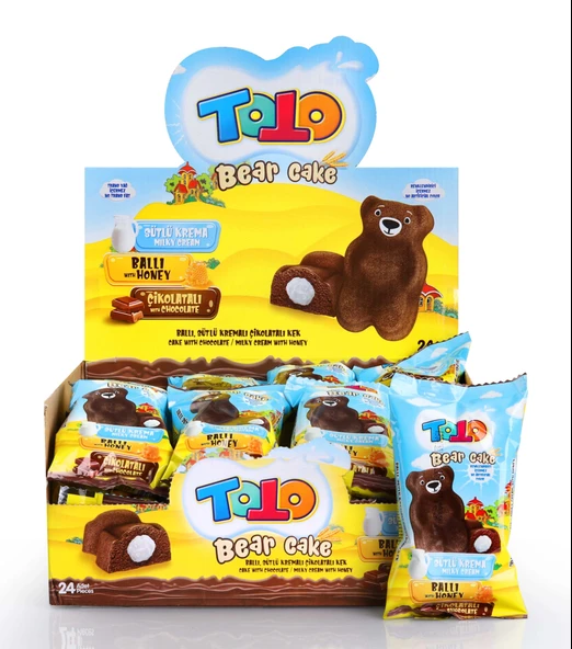 Toto Bear Kek Ballı Süt Kremalı Çikolatalı Kek 40 Gr. 24 Adet (1 Kutu)