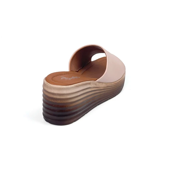 Kadın Krem Dolgu Topuklu Terlik 7 Cm Günlük Rahat Yüksek Topuklu - Resim 5