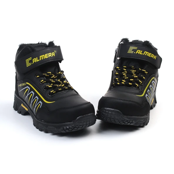 Unisex Çocuk Siyah Sarı İçi Kürklü Kışlık Termo Taban Suya Soğuğa Dayanıklı Günlük Rahat Outdoor Bot - 3