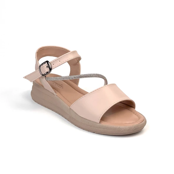 Kadın Krem Taşlı Dolgu Topuklu Sandalet 3 Cm Günlük Rahat ürün görseli