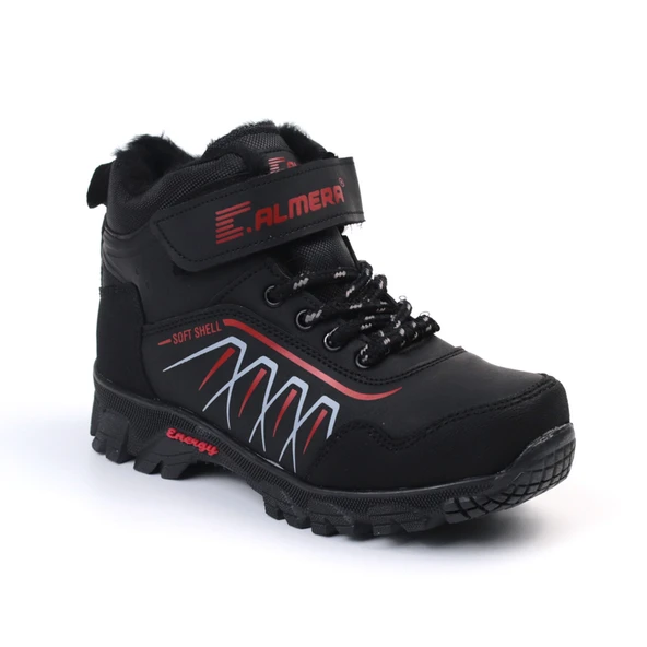 Unisex Çocuk Siyah Kırmızı İçi Kürklü Kışlık Termo Taban Suya Soğuğa Dayanıklı Günlük Rahat Outdoor Bot ürün görseli