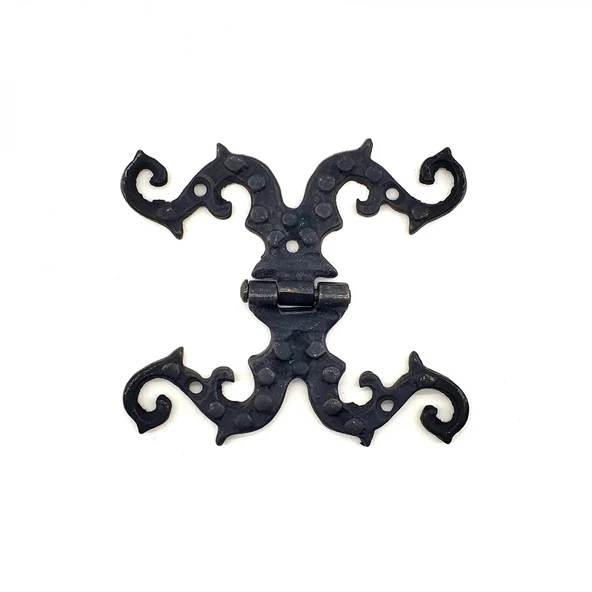 Antika Tarz Dekoratif Pirinç Süslü Menteşe - 100x90 Mm, Oksit