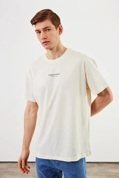 Leo Erkek Oversize Tshirt %100 Pamuk Bisiklet Yaka Baskı Detaylı Basic Tişört MTLCE81 ürün görseli