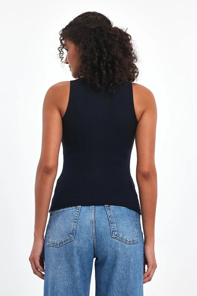 Kadın Siyah-Beyaz-Gri-Lacivert Fitilli Görünümlü Askılı Kalın 4'lü Basic Atlet MTLCB92-4 - Resim 7