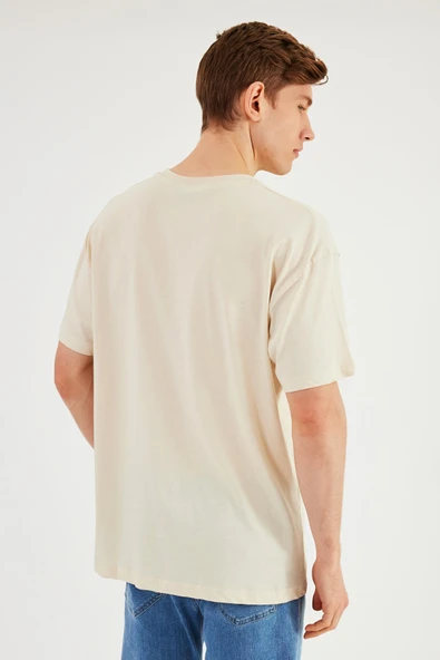 Leo Erkek Oversize Tshirt %100 Pamuk Bisiklet Yaka Baskı Detaylı Basic Tişört MTLCE83 - Resim 7