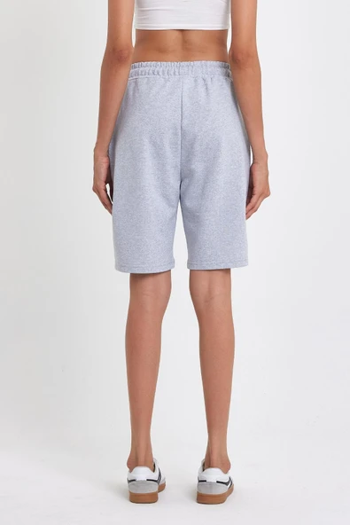 2'li Kadın Rahat Kesim Beli Lastikli Mevsimlik Yumuşak Kumaş Cepli Siyah-Gri Uzun Bermuda Şort - Resim 5