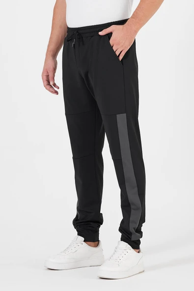 Erkek Siyah-Antrasit Standart Fit Normal Kesim Paça Ribanalı Cepli Rahat Jogger 2'li Eşofman Altı MTLCE101-2 - 2