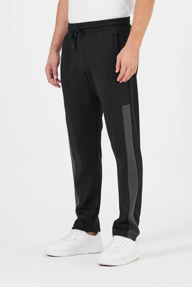 Erkek Siyah-Antrasit Standart Fit Normal Kesim Düz Paça Cep Fermuarlı Rahat Jogger 2'li Eşofman Altı - Resim 2