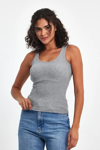 Kadın Siyah-Beyaz Fitilli Görünümlü Askılı Kalın 2'li Basic Atlet - Resim 7