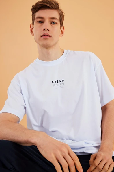 Leo Erkek Oversize Tshirt %100 Pamuk Bisiklet Yaka Baskı Detaylı Basic Tişört MTLCE79 ürün görseli