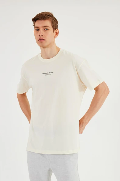 Leo Erkek Oversize Tshirt %100 Pamuk Bisiklet Yaka Baskı Detaylı Basic Tişört MTLCE81 - 5