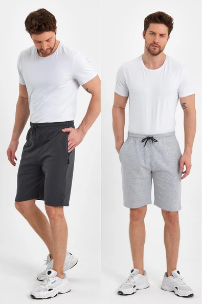 Regular Fit Yanları Cepli Rahat Kesim 2'Li Erkek Şort - 6