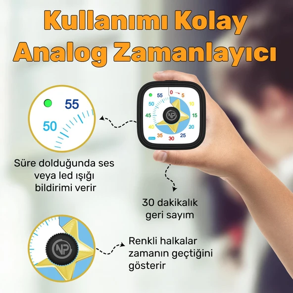 NPO NPT31ST Mutfak,Ders,Yemek için 60dk Analog Alarm Zamanlayıcı,Pomodoro Öğrenci Motivasyon Saati - 2