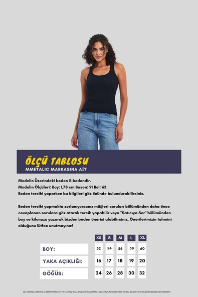 Kadın Lacivert Fitilli Görünümlü Askılı Kalın Basic Atlet - Resim 7