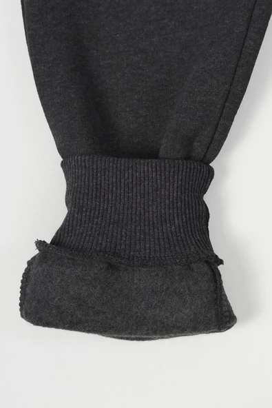 Antrasit Kalın Pamuklu Beli ve Paçası Lastikli Cepli 5-6-7-8-9-10-11-12 Yaş Kız Çocuk Eşofman Altı - Resim 4