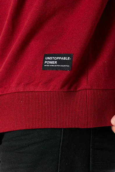 Erkek Bordo Basic Bisiklet Yaka Sweatshirt - Resim 4