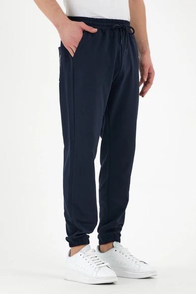 Lacivert Erkek Eşofman Altı Etiketli Arka ve Yan Cepli Regular Fit Lastik Paça - Resim 2