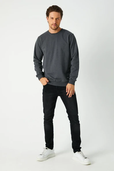 Erkek Antrasit Basic Bisiklet Yaka Sweatshirt - 3
