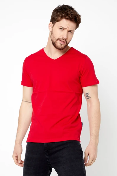 Erkek Pamuklu Kısa Kollu V Yaka T-shirt - 1