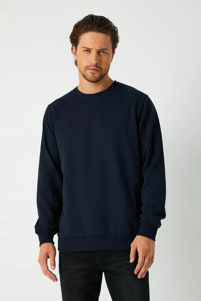 Erkek Lacivert Basic Bisiklet Yaka Sweatshirt - Resim 6