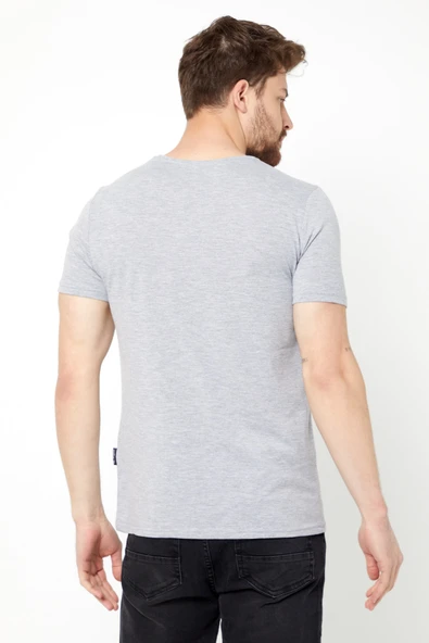 Erkek Pamuklu Kısa Kollu V Yaka T-shirt - Resim 9