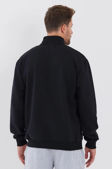 İçi Pamuklu Fermuarlı Dik Yaka Yan Cepli Siyah Erkek Hırka MTLCEO63-Siyah - Resim 4