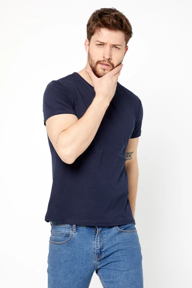 Erkek Pamuklu Kısa Kollu V Yaka T-shirt - Resim 12