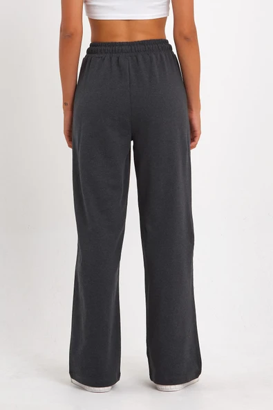 Siyah-Antrasit Kadın Mevsimlik Salaş Geniş Rahat Paça Yan Cepli 2'Li Eşofman Altı - Resim 4