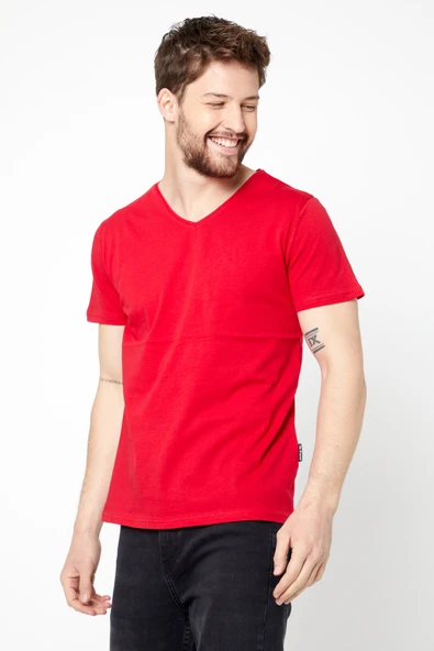Erkek Pamuklu Kısa Kollu V Yaka T-shirt - 3