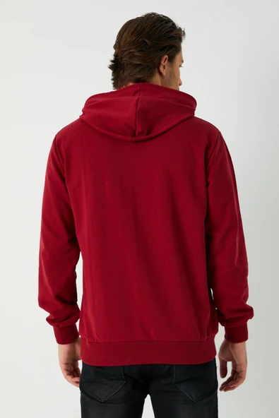 Bordo Erkek Kapüşonlu Kanguru Cepli Sweatshirt - Resim 6