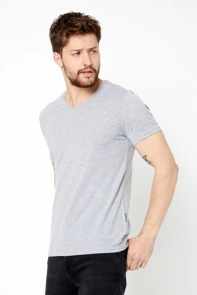 Erkek Pamuklu Kısa Kollu V Yaka T-shirt - Resim 7