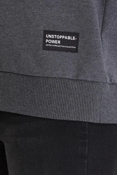 Kadın Antrasit Renk Basic Bisiklet Yaka Sweatshirt - Resim 5