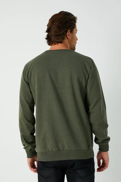 Erkek Basic Bisiklet Yaka Haki Sweatshirt - 6
