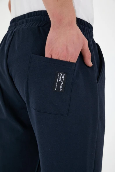 Lacivert Erkek Eşofman Altı Etiketli Arka ve Yan Cepli Regular Fit Lastik Paça - 5