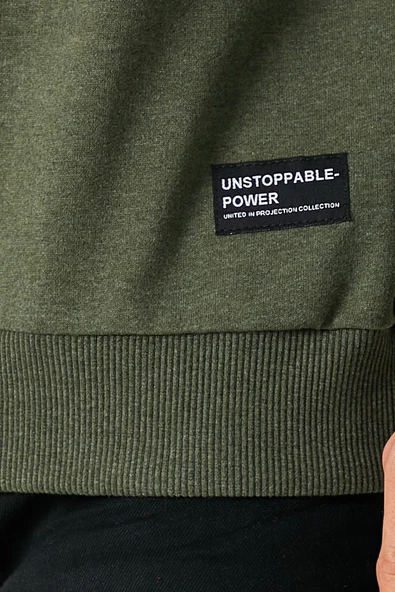 Erkek Basic Bisiklet Yaka Haki Sweatshirt - Resim 5