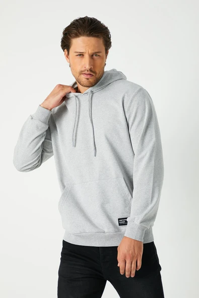 Metalic Gri Erkek Kapüşonlu Kanguru Cepli Sweatshirt - 3