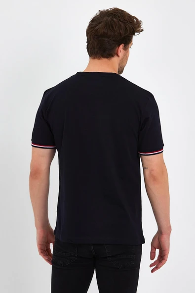 Erkek Basic Kolları Şeritli %100 Pamuk Bisiklet Yaka Regular Fit 3'Lü T-shirt - 6
