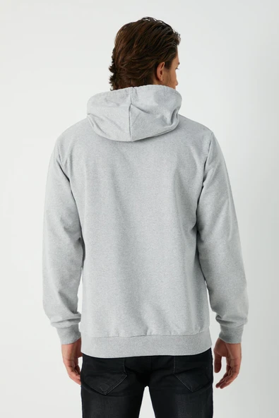 Metalic Gri Erkek Kapüşonlu Kanguru Cepli Sweatshirt - 6