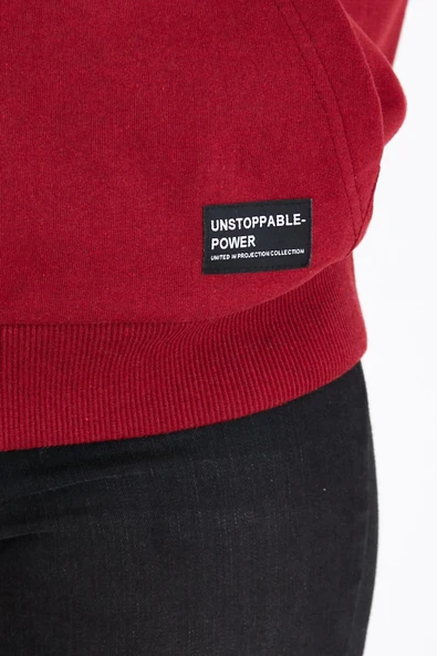 Metalic Kadın Bordo Kapüşonlu Basic Örme Sweatshirt - Resim 5