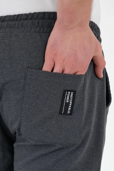 Antrasit Erkek Eşofman Altı Etiketli Arka ve Yan Cepli Regular Fit Lastik Paça - 5
