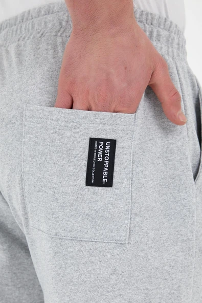 Gri Erkek Eşofman Altı Etiketli Arka ve Yan Cepli Regular Fit Lastik Paça - 5