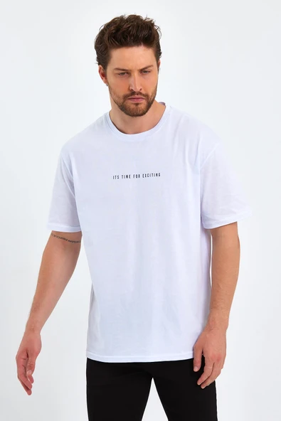 Erkek Baskılı Basic Oversize Bisiklet Yaka 2'Li Pamuklu T-shirt - 3